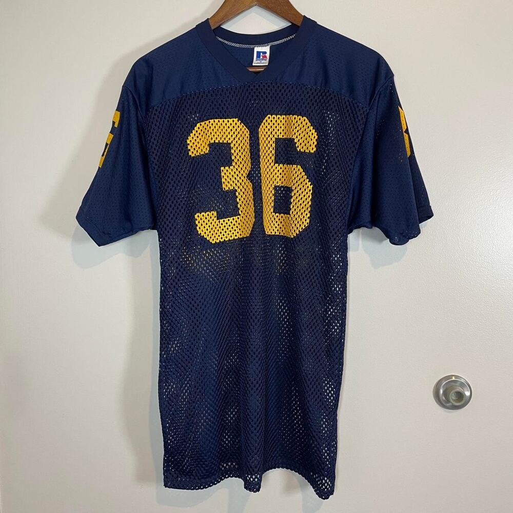 Vintage Russell Athletic Mesh Navy Yellow Medium Football Jersey
